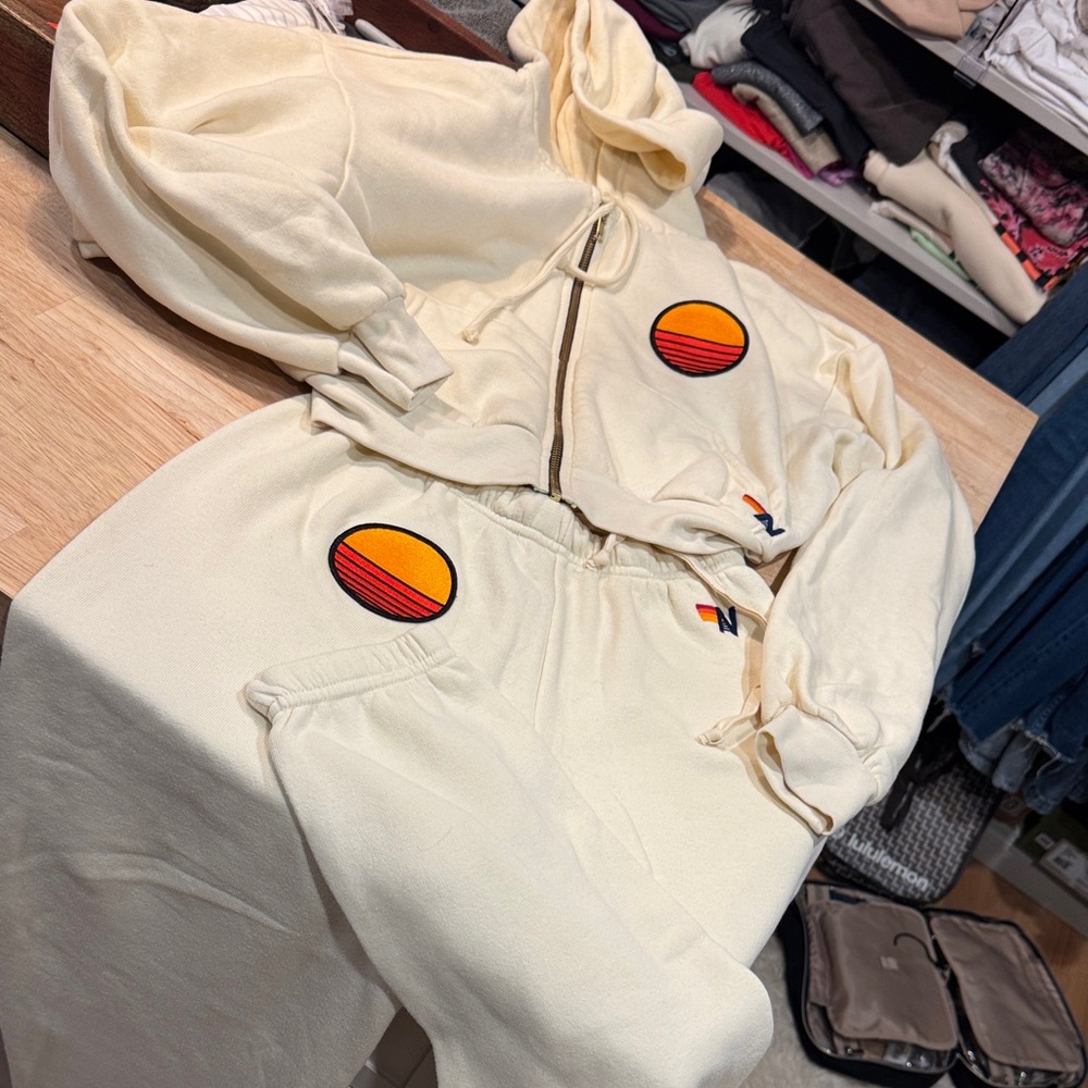 Aviator Nation, Sunset patch set with cropped hoodie in extra small!